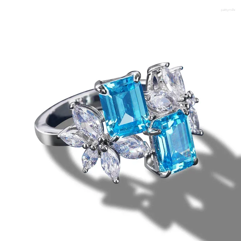 Cluster Rings Brand Genuine Luxury Real Jewels Emerald 925 Sterling Silver Colorful Jewelry Ring Female High Quality
