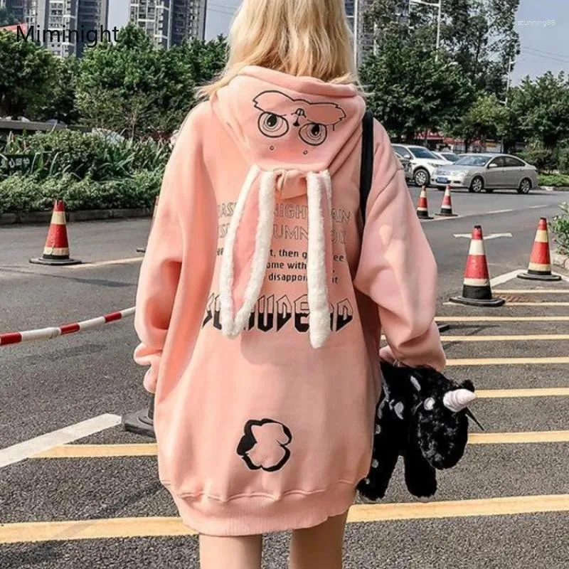 Women's Hoodies Kawaii Ears Hoodie Women Autumn Winter Harajuku Oversized Sweatshirt Cartoon Kpop Gothic Couple Outfit Streetwear