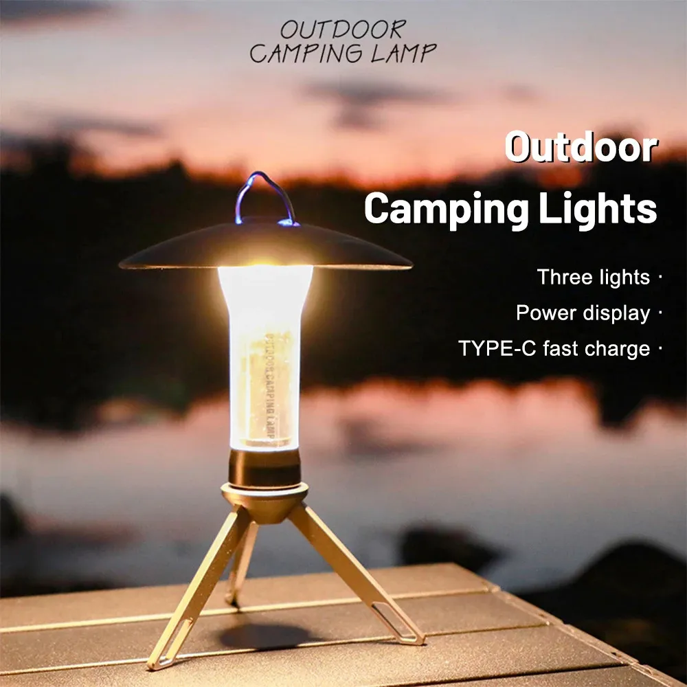 Portabla lyktor LED -campingtält Ljus USB -laddningsbara 3 Belysningslägen Camping Lykta Waterproof ficklampan Tält Camping Tillförsel Ljus 231013