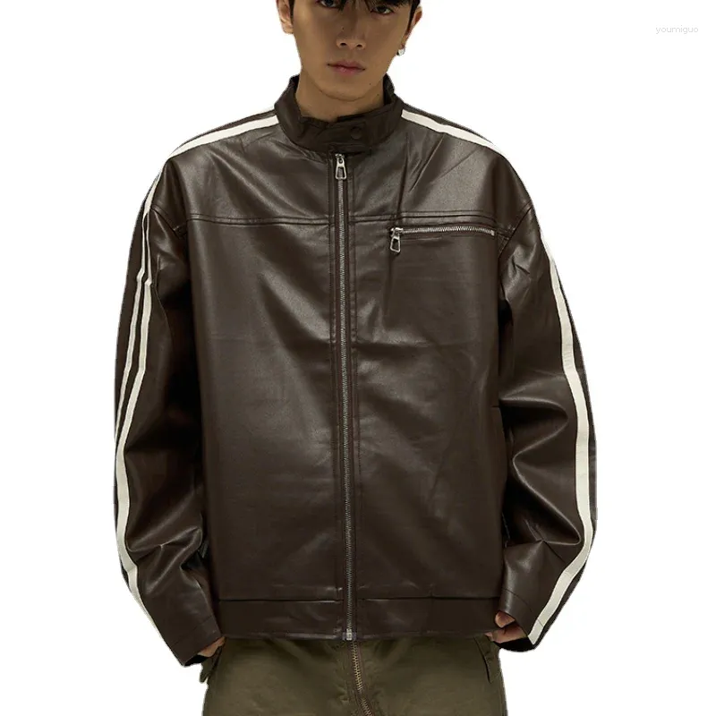 Мужские куртки 2023, осенняя корейская стильная дизайнерская ниша из искусственной кожи, уличная куртка, пальто, одежда