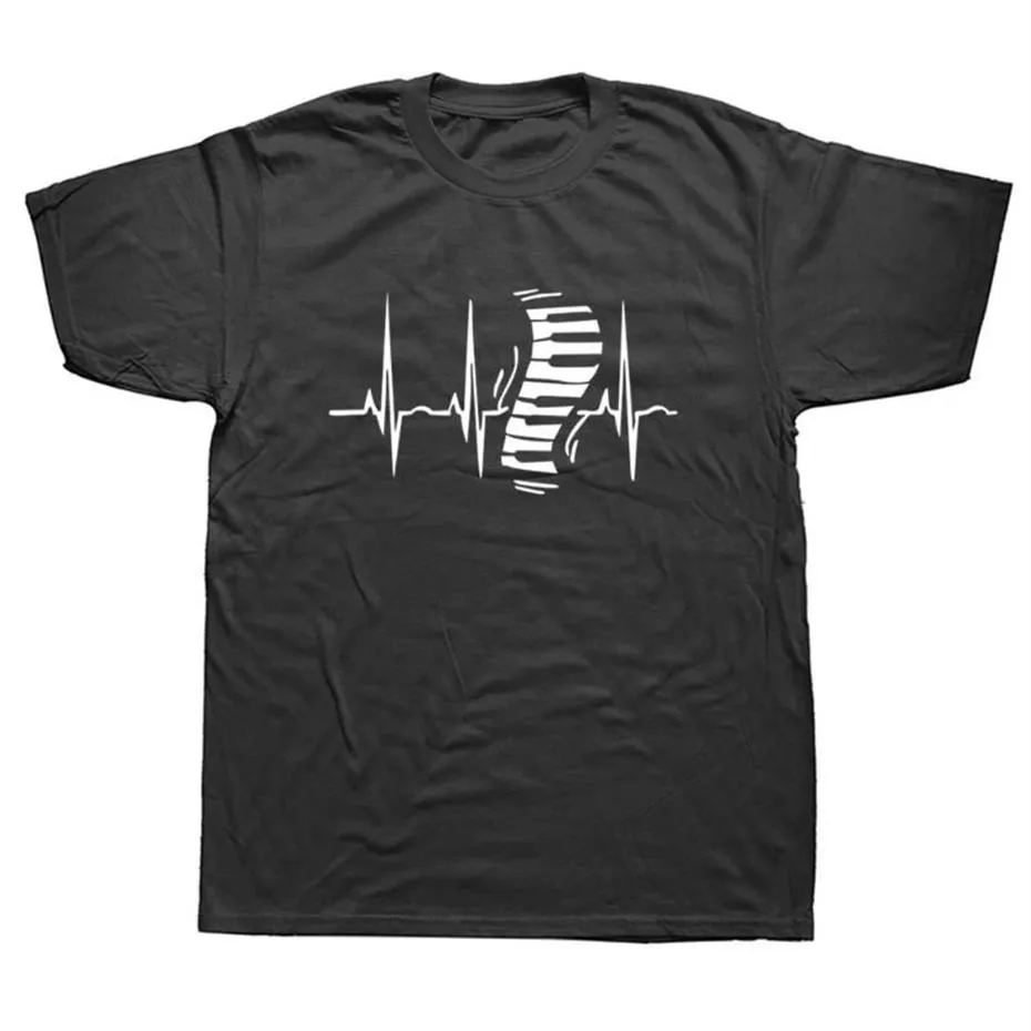 Men's T-Shirts Funny Heartbeat Piano Musician Pianist Keyboard T Shirts Streetwear Short Sleeve O-Neck Harajuku Oversized T-s214x