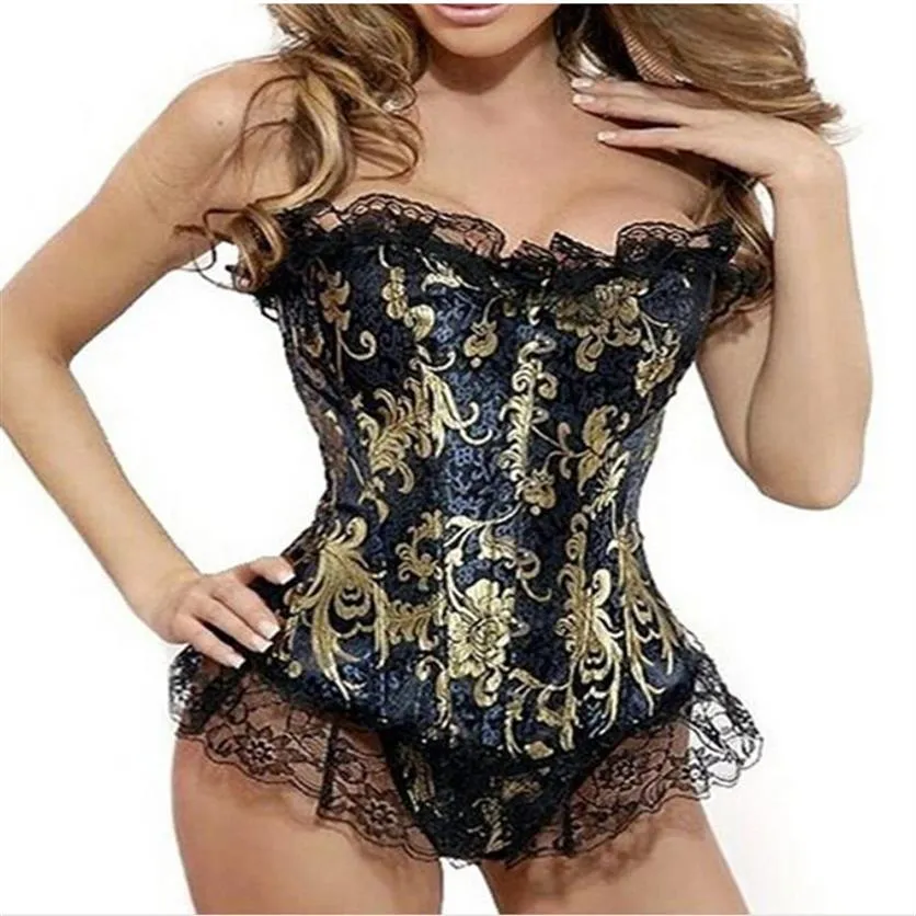 Fashion Slim Womens Plus Size S-6XL Royal Court Printed Embroidery with Lace Trim Big Lady Burlesque Bustier Overbust Corset Top D225c