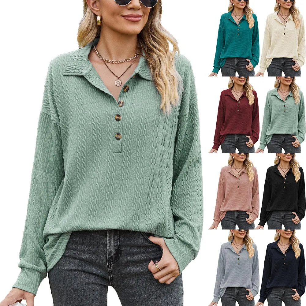 New solid color lapel button loose long sleeve sweater coat women