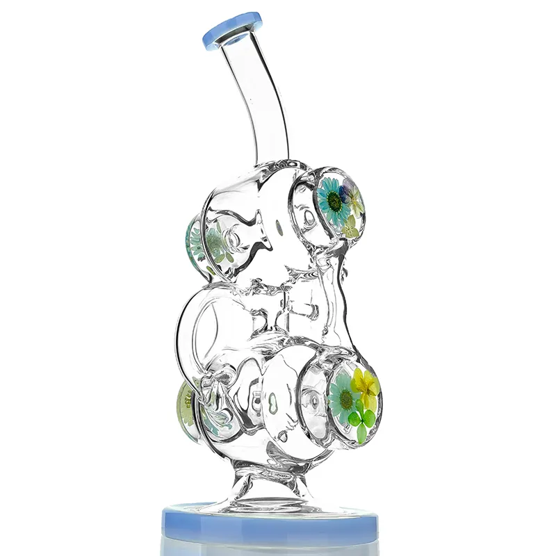 New Design Girl Glass Recycler Pipes 14mm Joint Recycler Bubbler Bong for Dry Herb Rigs Dried Flower Recycler Bong Dab Rig Hookah Smoking Glass Water Pipe Girly Bongs
