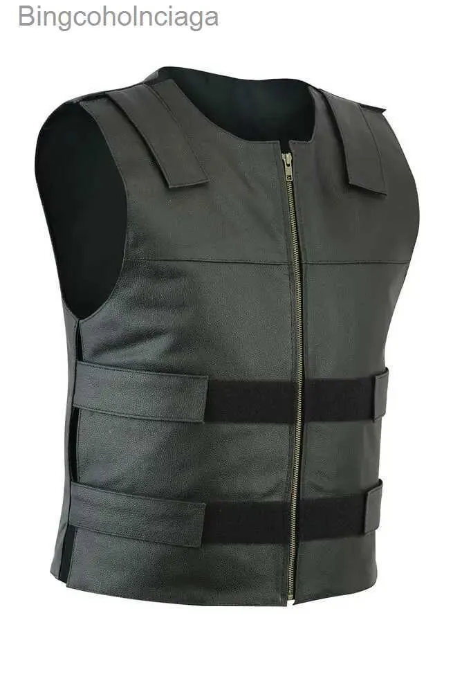 Gilets pour hommes hommes gilet de moto en cuir de style pare-balles pour motards gilet tactique l231014