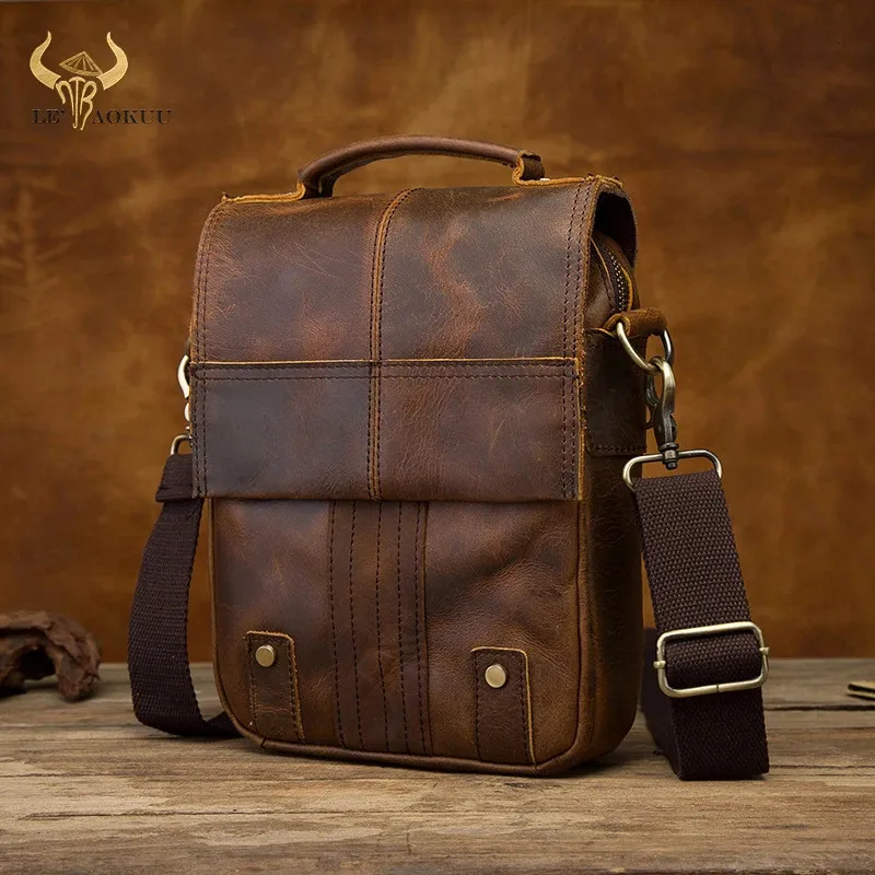 Kvällspåsar kvalitet läder manlig casual design axel messenger väska kohud mode crossbody väska 8 "tablett tygmokla satchel 152 231013