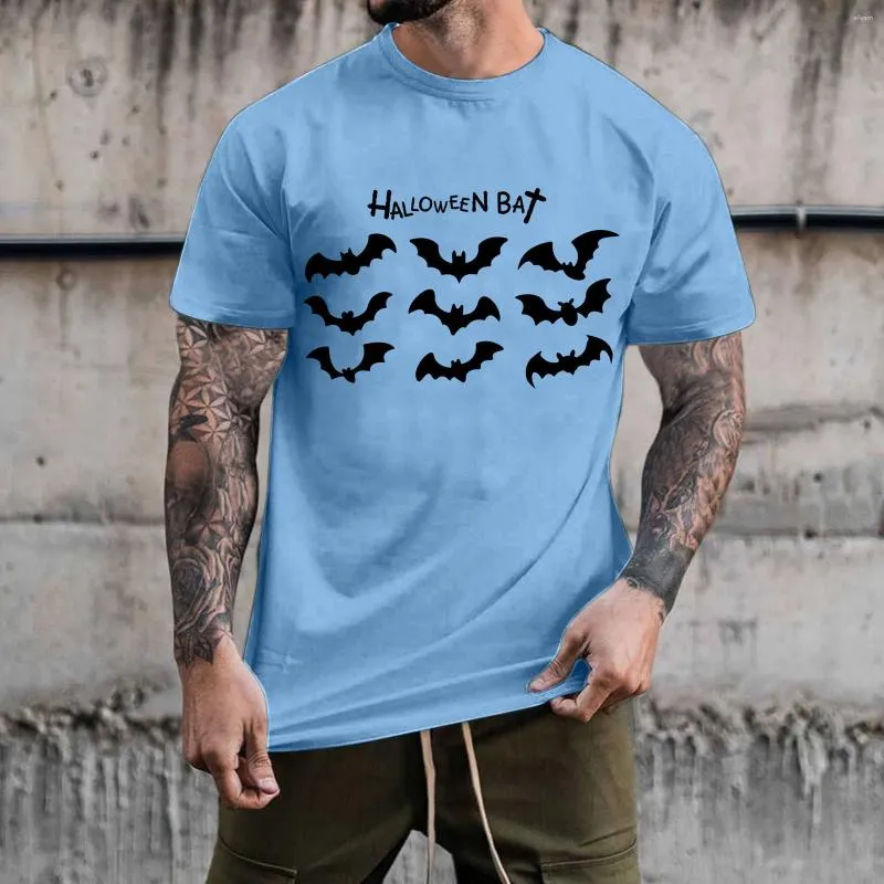 Men's T Shirts Long Sleeved Mens Halloween For Men Fun Bat Pattern Letter Print Tee Shirt Casual Summer