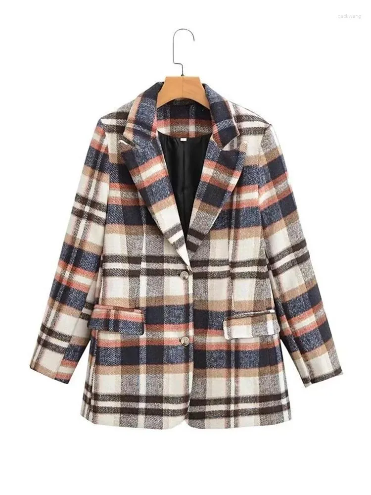 Costumes pour femmes Style européen et américain automne rétro Plaid laine Blazer tempérament simple boutonnage trajet costume veste