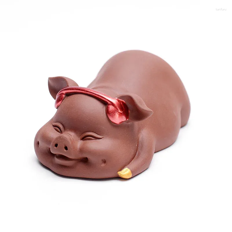 Thé animaux violet sable animal de compagnie peut élever des ornements de cochon en céramique drôle de bon augure trois trésors mignon Cool créatif accessoires pour la maison