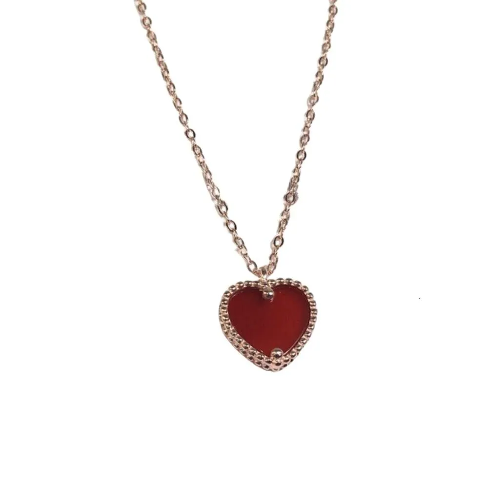 Van-Clef & Arpes Necklace Designer Women Original Quality Little Heart Thick Gold Electroplated Rose Gold Lock Bone Chain Agate Heart Shaped Pendant