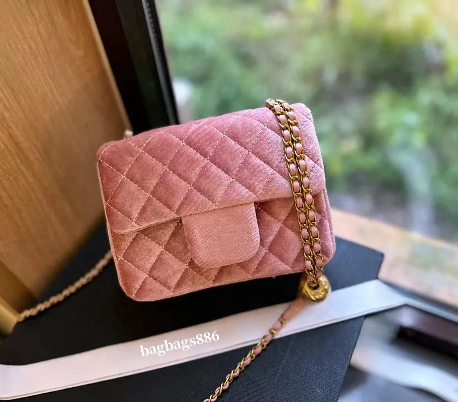 Jesienne zimowe welur różowy mini flip torba regulacyjna piłka kołdry na ramię crossbody tkany łańcuch velvet cc luksusowa torebka klasyczny projektant