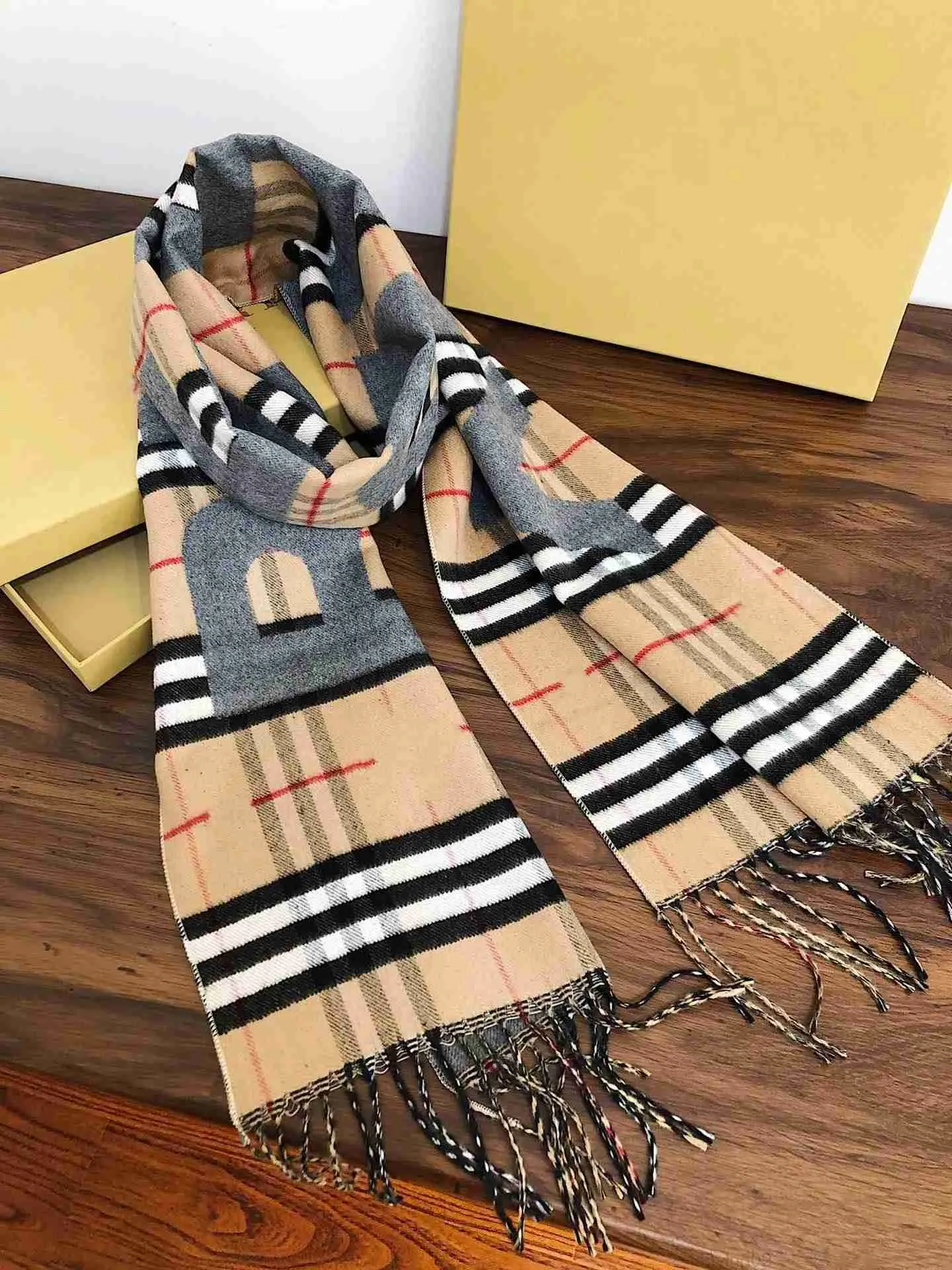 Neuer Top-Marken-Designer-Schal für Damen und Herren, 100 % doppelseitiger Kaschmir, großer Buchstabe B-Streifen, Herbst-Winter, warm, Größe 180 x 33 cm, 80UI