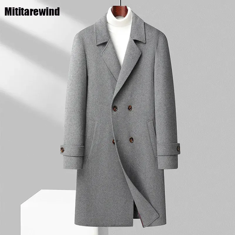 Misto lana da uomo Inverno 73 Cappotto da uomo Streetwear Causale lungo allentato doppio petto Cappotti di lana neri Moda calda giacca a vento 231013