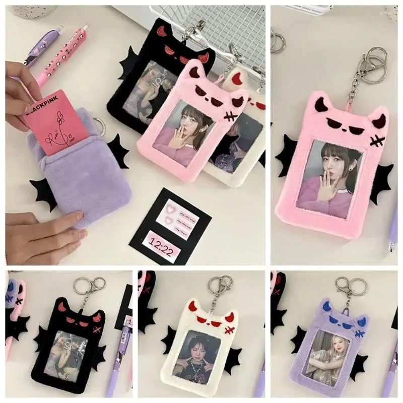 Card Holders Transparent Cartoon Plush Pocard Holder With Keychain Pendant Korean Style Cover ID Sleeve