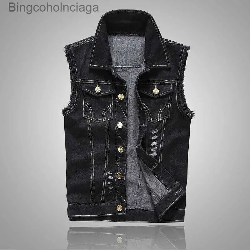 Gilet da uomo Gilet di jeans da uomo nuovo Jeans strappati Plus Size 6XL Gilet di jeans Cappotti Gilet da uomo Giacca senza maniche TankGiacca da uomoL231014