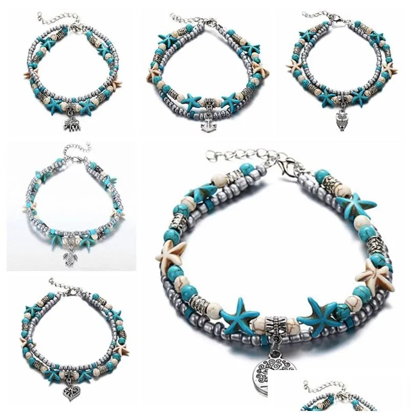 Cavigliere 7 stili Summer Beach Tartaruga a forma di fascino Corda String Cavigliere per le donne Bracciale alla caviglia Sandali donna sulla gamba Catena piede Ebreo Dhnc9