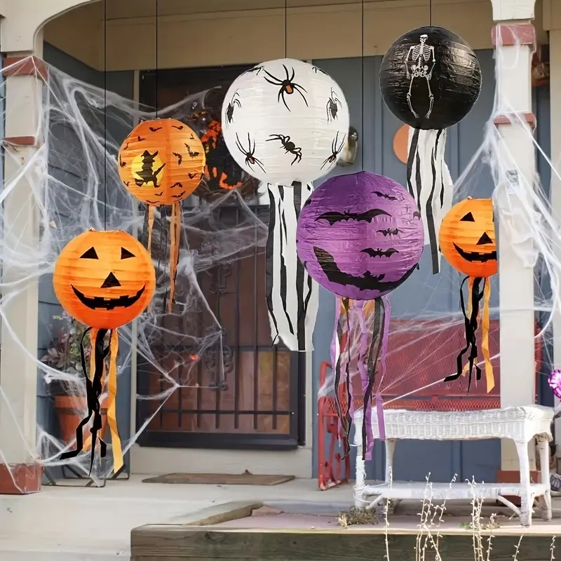 5 pezzi di lanterna di carta di Halloween zucca fantasma Halloween porta nappe lanterna decorazione per fai da te decorazioni per feste di Halloween, scena, pendente per finestra, decorazioni per feste di vacanza
