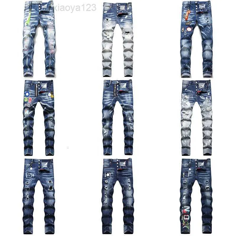 2023D2 мужские эластичные фиолетовые джинсы с разрывами, мужские модные облегающие потертые мотоциклетные джинсовые брюки со вставками в стиле хип-хоп