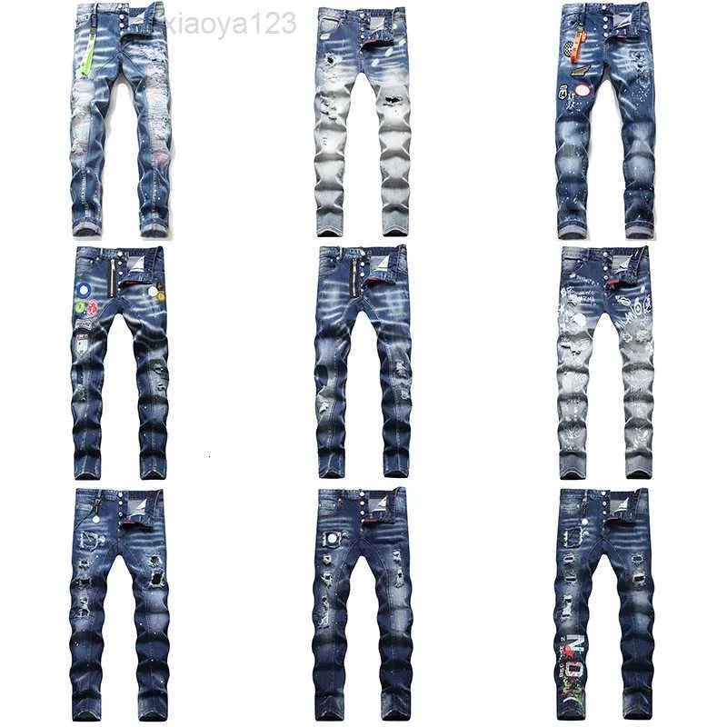 2023d2 Men Badge Rips Stretch Purple Jeans Men mode Slim Fit Washed Motocycle Denim Pants Paneled Hip Hop Trousers