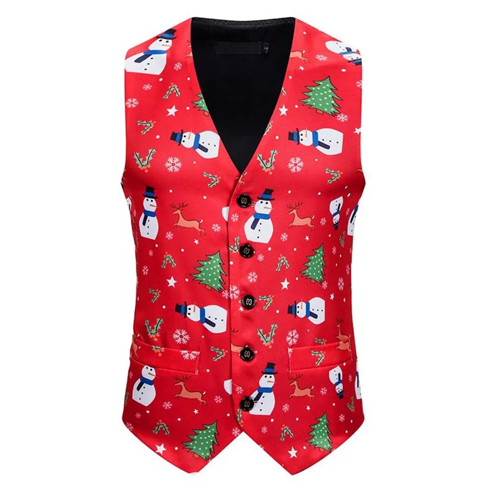 Christmas Men Suit Vest Costume Waistcoat Top Chalecos Para Hombre Gilet Print Sleeveless Tank Tops Party Evening Men's Cloth290Z