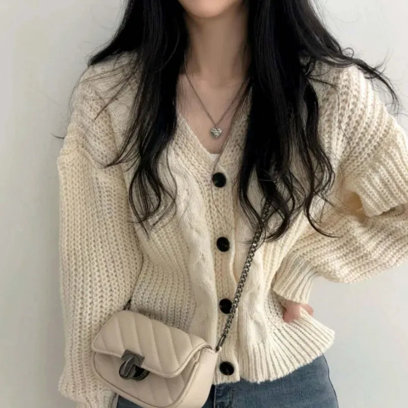 Womens Sweaters Button Front Cable Knit Cardigan Womens Vintage Long Sleeve Sweater Jacket Ladies Korean Fashion Autumn Winter Knitwear 231013