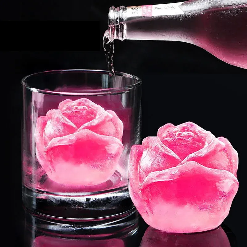 3D Silicone Rose Shape Ice Cube Maker Ice Cream Silicone Mold Ice Ball Maker Återanvändbar Whisky Cocktail Mold 1014