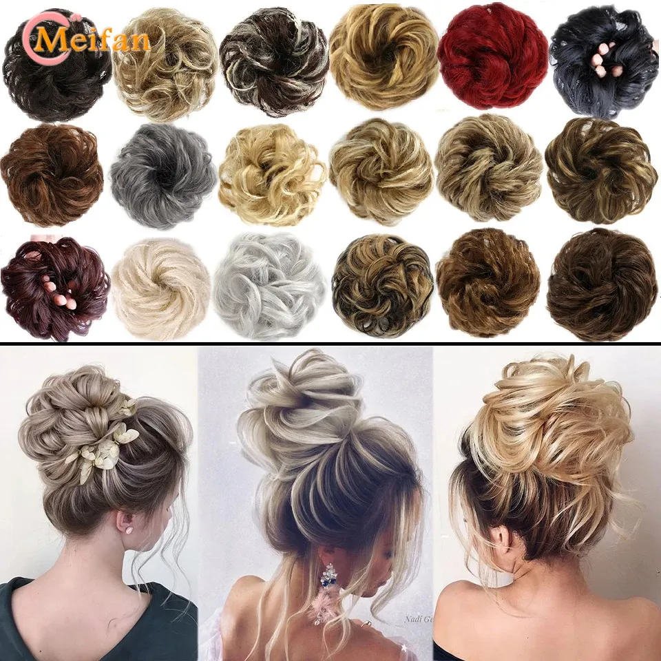 Syntetiska peruker Meifan Elastic Hair Bun Scrunchie Curly Chignons Rope Högtemperatur Naturligt falskt klipp i svansen Extensi 231013