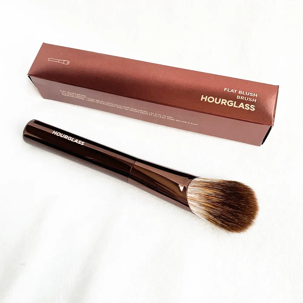 Hourglass Makeup Brush - Flat Blush Brush Natural Bristles Cosmetic Brush for Powder Bronzer Blusher