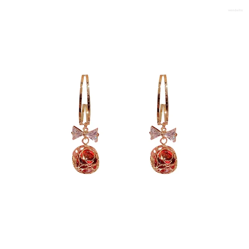 Boucles d'oreilles pendantes tendance haut de gamme en Onyx rouge, nœud de tempérament, aiguille en argent, 2023