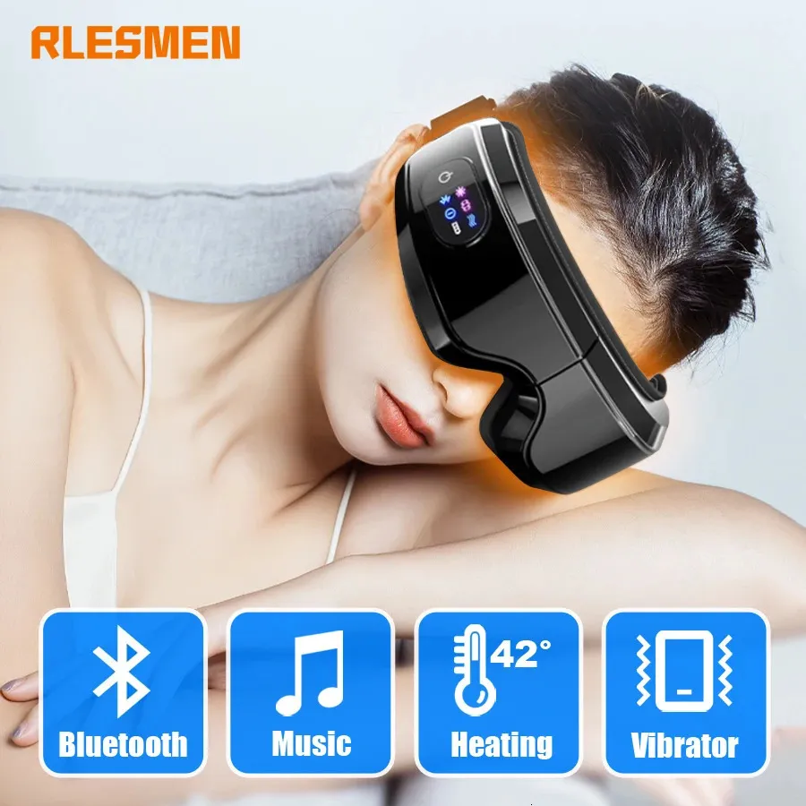 Sömmasker Rlesmen 42 Uppvärmning av ögonmassagerinstrumentet med Bluetooth uppvärmd vibratormassagemaskglas för avkoppling torra mörka cirklar 231013