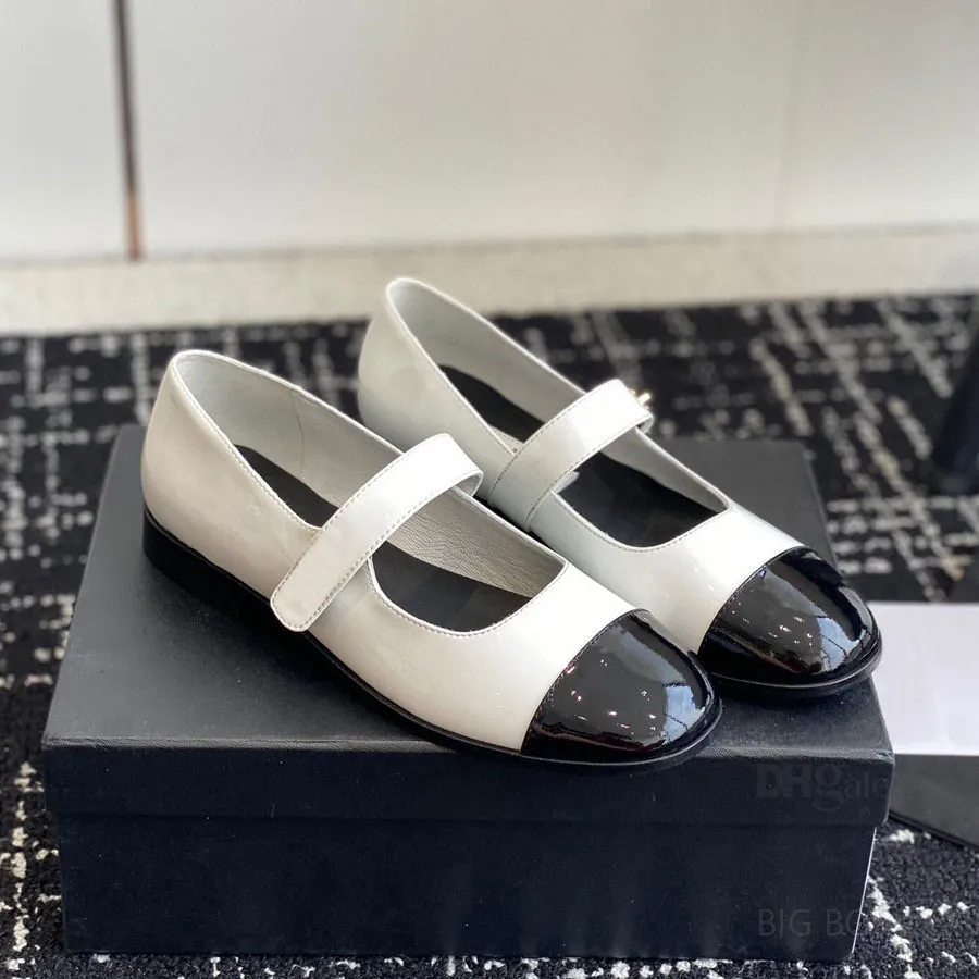 Top quality low-heeled buckle strap Mary Jane Patent leather Round-toe Ballet flats shoes Luxury designer dress shoes women With box 2cm