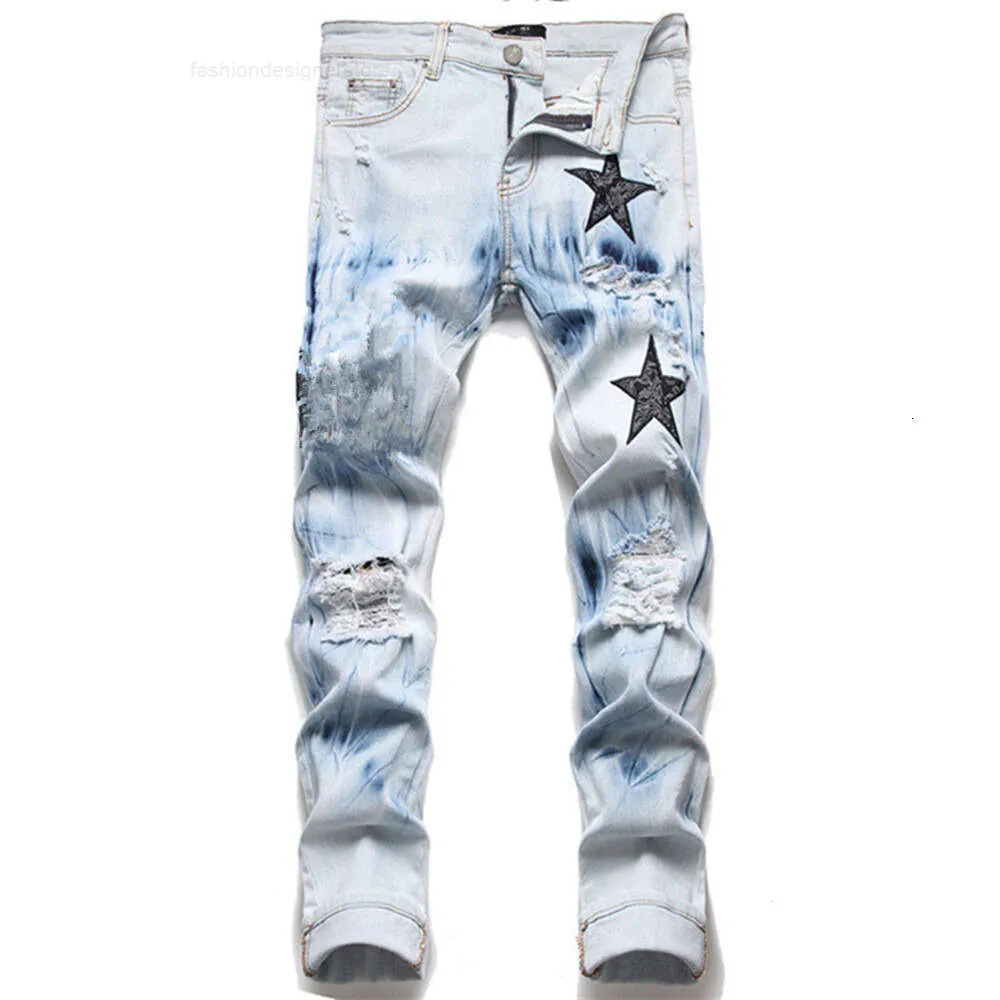 Jeans mens designer jeans för byxor man vit svart rock väckelse biker byxor byxa trasiga hål broderier hip hop denim brev pantalonessml