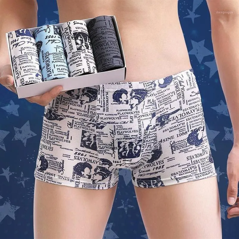 4 Stuks Veel Print Mannen Boxer Sexy Mannen Ondergoed Mode Patroon Heren Boxers Shorts Comfortabel Ademend Cuecas Drop 1173A