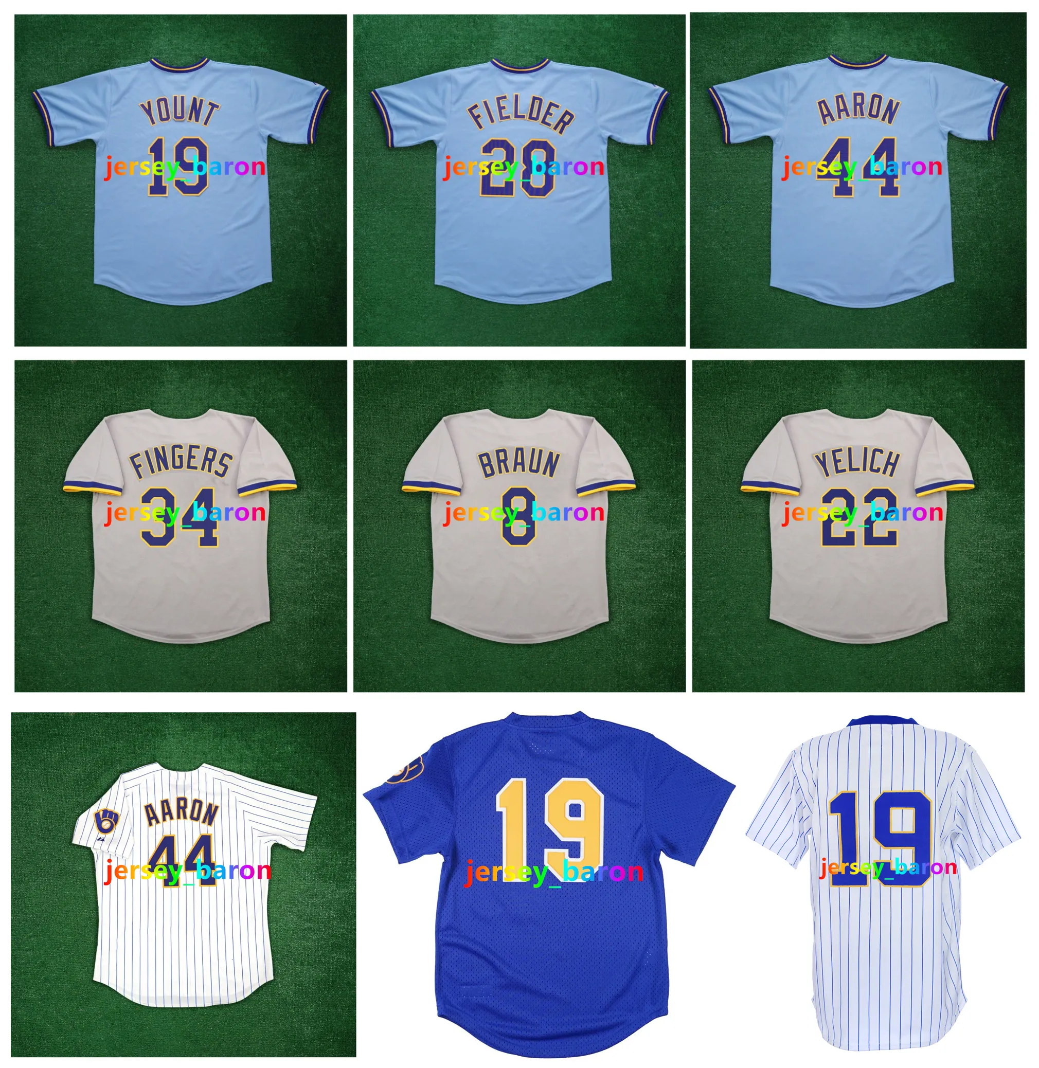 SL Robin Yount Hank Aaron Brewers Throwback Baseball Jersey Ryan Braun Prince Fielder Rollie Fingers Paul Molitor Cecil Cooper Christian Yelich