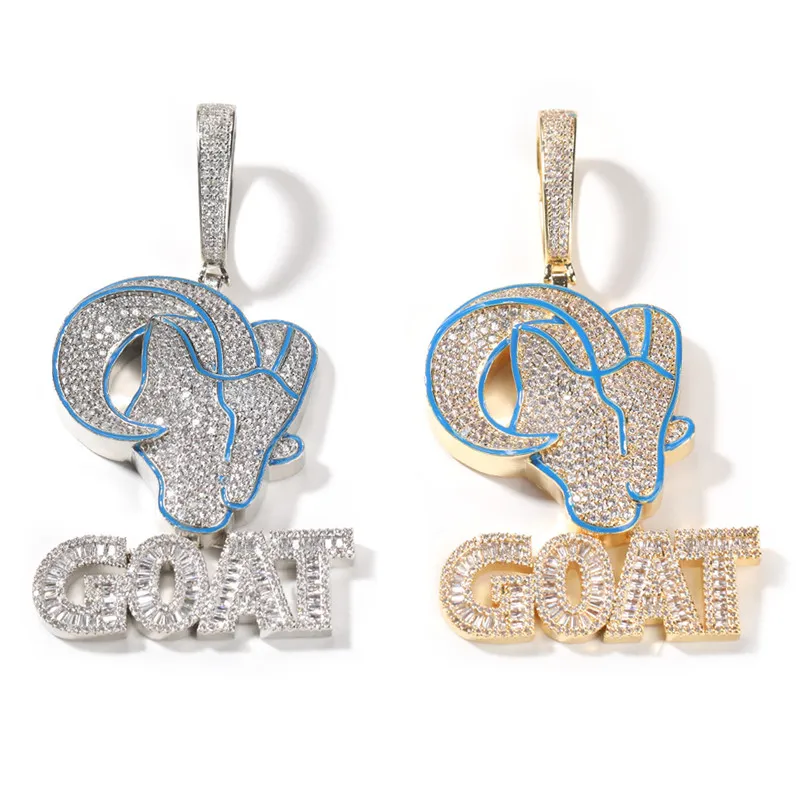 Collier avec pendentif en forme de chèvre et diamant en or 18 carats, plaqué or et argent, collier Hip Hop pour hommes