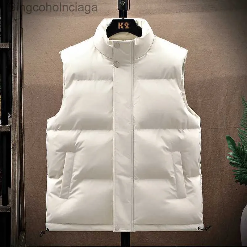 Gilets pour hommes 2023 Hommes Gilet Veste Automne Hiver Grande Taille Gilet Veste Veste Sans Manches Couleur Unie Blanc Puffer Veste Streetwear Mode MenL231014