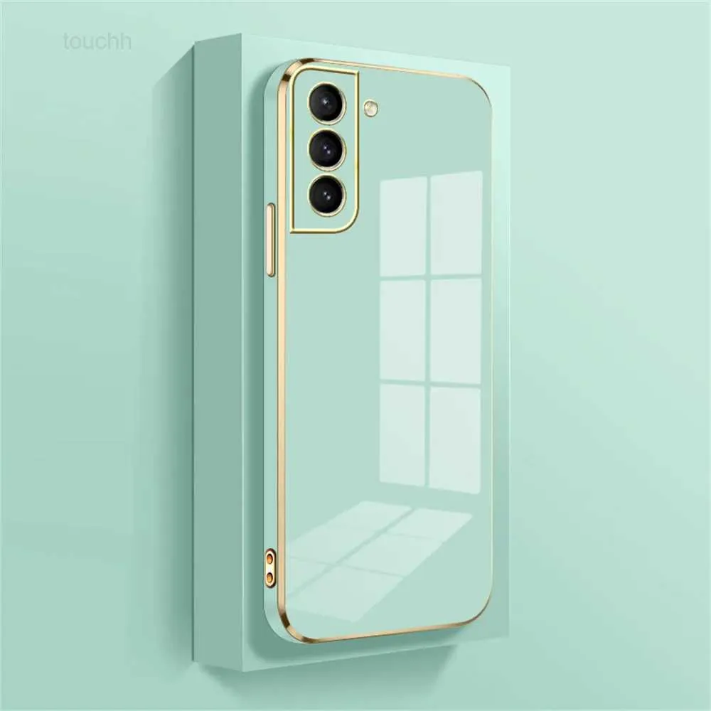 Mobiltelefonfodral Luxury Plating Square Phone Case för Samsung S22 Ultra S23 S21 Plus S21 Fe Case Cover för Galaxy S 21 S22 S20 FE Silikonfodral L230823