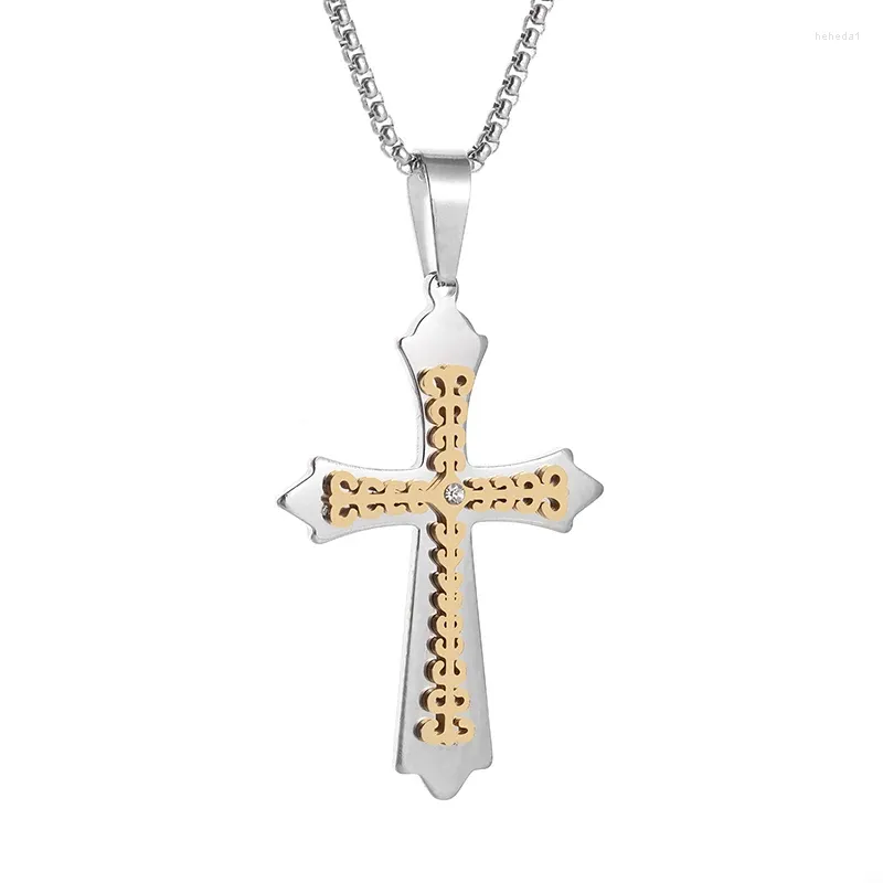 Pendant Necklaces Christian Stainless Steel Double Layer Cross Exquisite Zircon Tree Pattern Necklace Men Women Lucky Amulet Jewelry