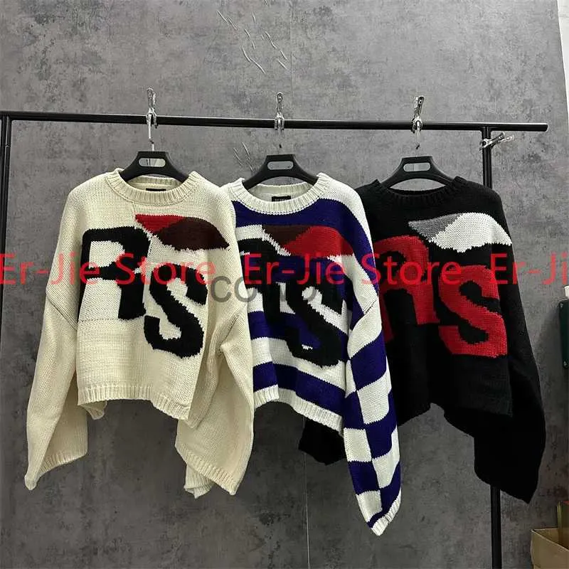 Herrtröjor 2023SS Loose Round Neck Pullover Autumn/Winter Long Sleeve Sticked tröja överdimensionerade RAF Simons Rs tröja J231014