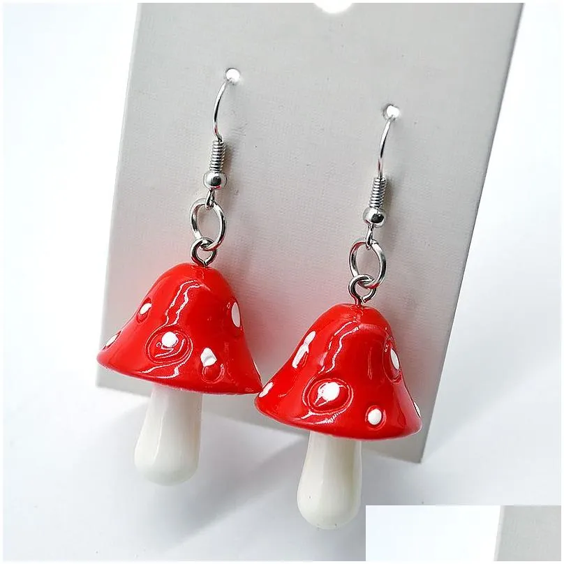 Stud 20Pair Fashion Women Sweet Fresh Handmade Plastic Simation Mushroom Long Pendant Earring Jewelry Accessories Gift Jewelry Earring Dh9Ua