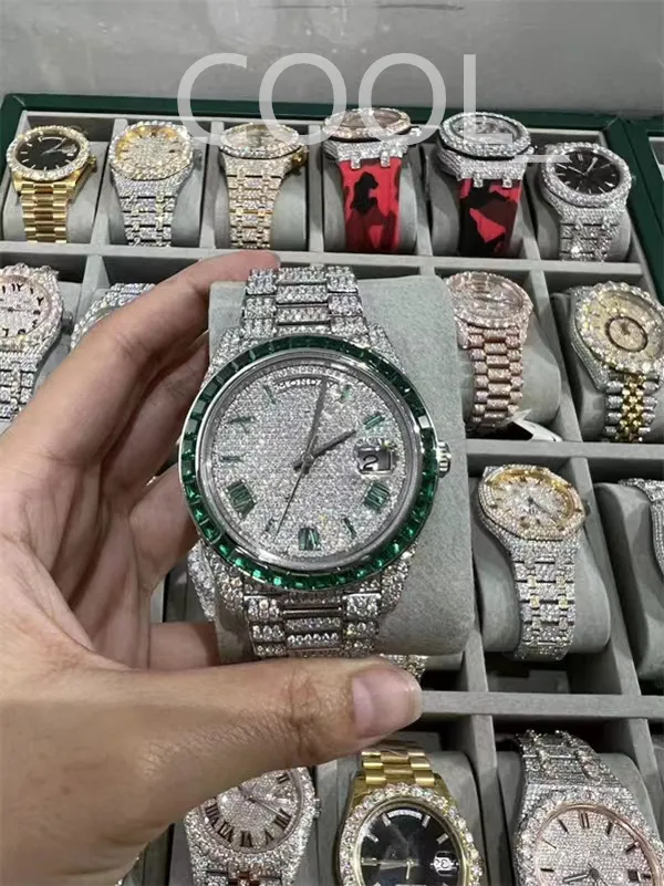 Luxuriöse Moissanit-Diamantuhr, Iced Out-Uhr, Designer-Herrenuhr für Herrenuhren, hochwertige Montre-Uhren mit automatischem Uhrwerk, Orologio. Montre de Luxe i46