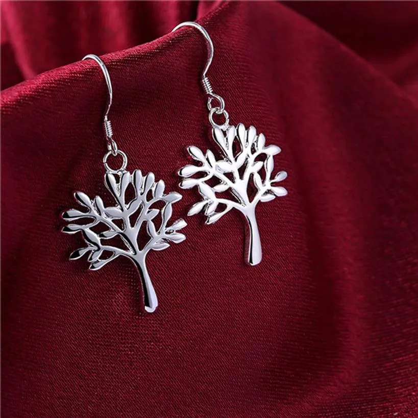 Energy tree sterling silver plated earrings size 3 8CM 1 9CM DMSE874 fashion 925 silver Plate earring jewelry Dangle & Chandelier275Y