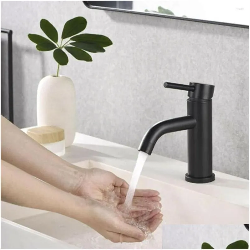 Robinets de lavabo de salle de bains 1pc robinet monotrou mat noir moderne lavabo mitigeur poignée et livraison de goutte à froid douches de jardin à domicile acc dhp8x