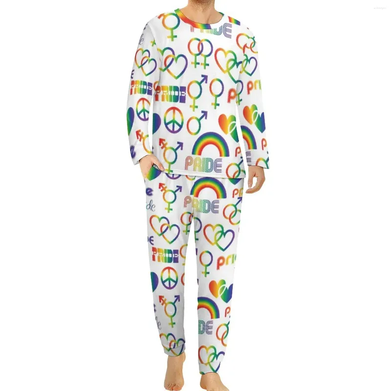 Indumenti da notte da uomo Pigiama Gay Pride Uomo LGBT Amore Indumenti da notte romantici Autunno Maniche lunghe 2 pezzi Design camera da letto Pigiama Set Big Size 4XL 5XL