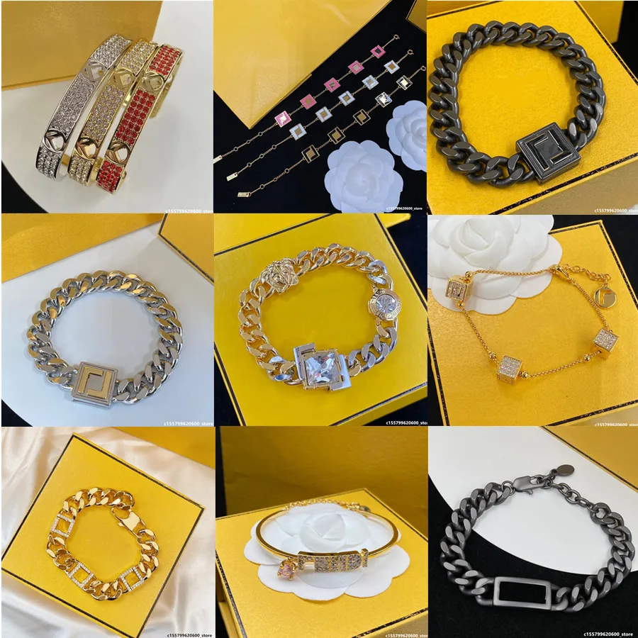 Bijoux de créateurs ff Bracelet de luxe Bracelet cubain avec bracelet en diamant Or noir Or rose avec boîte Cadeau de Saint Valentin Cadeau de fiançailles pour hommes et femmes 23