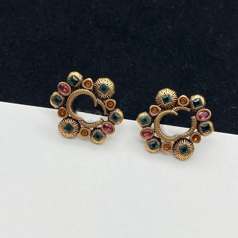 Boucles d'oreilles bijoux de luxe lettre G mode gemmes colorées classique grâce ton or boucle d'oreille pour les femmes
