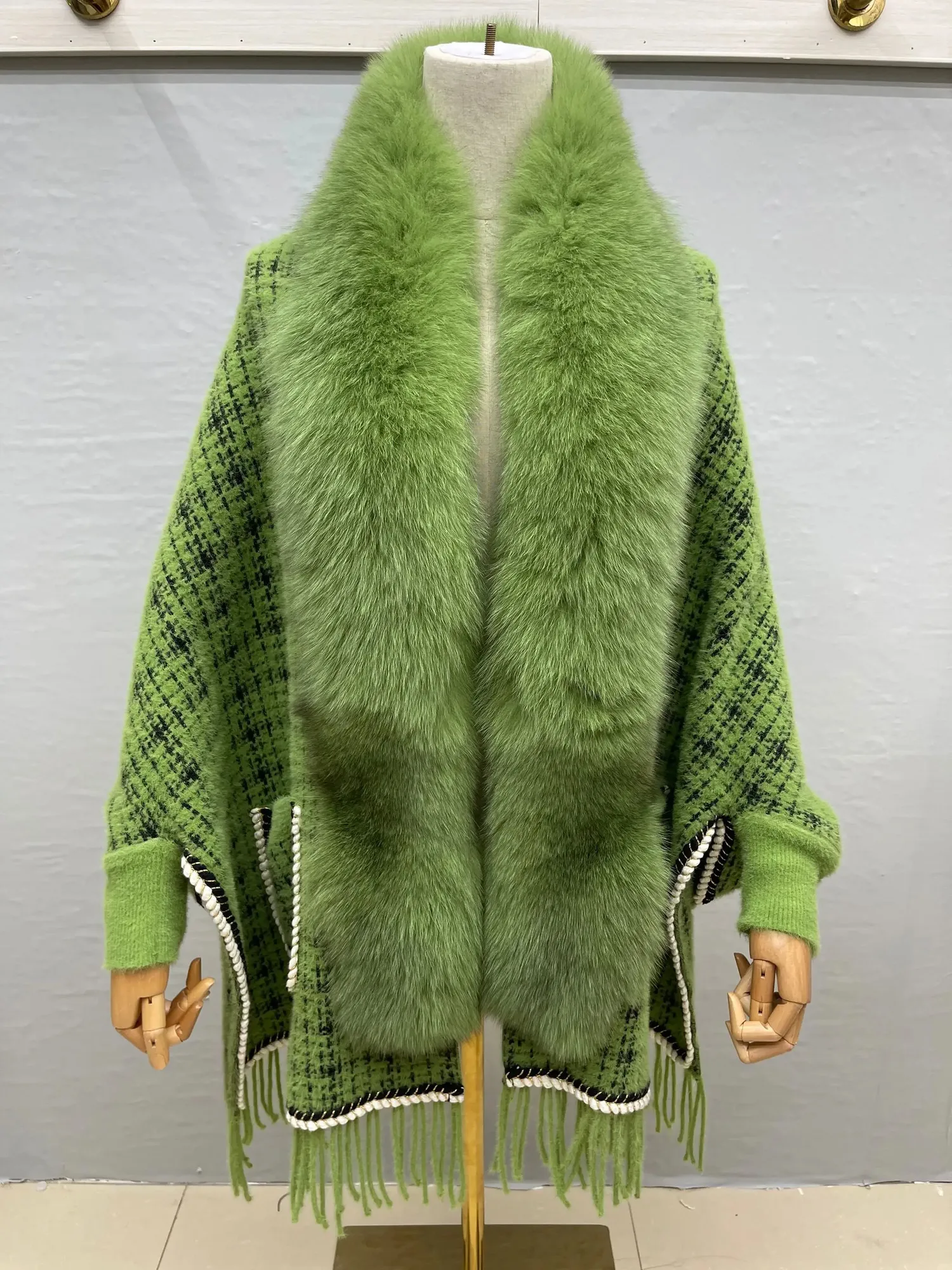 Women's Fur Faux Women Winter Real Trim Pashmina Shawl Poncho Cape Coat 231013