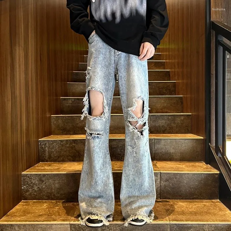 Mens Flare Jeans - Ripped, Washed Vintage Denim Trousers