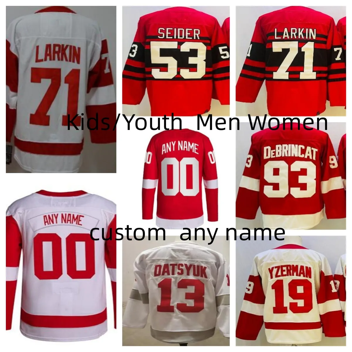 Maglia da hockey personalizzata Bob Probert Dylan Larkin Uomo Bambino Donna Pavel Datsyuk 53 Moritz Sergei Raymond Gordie Howe Tyler Bertuzzi Reverse Wings Maglie Qualsiasi nome