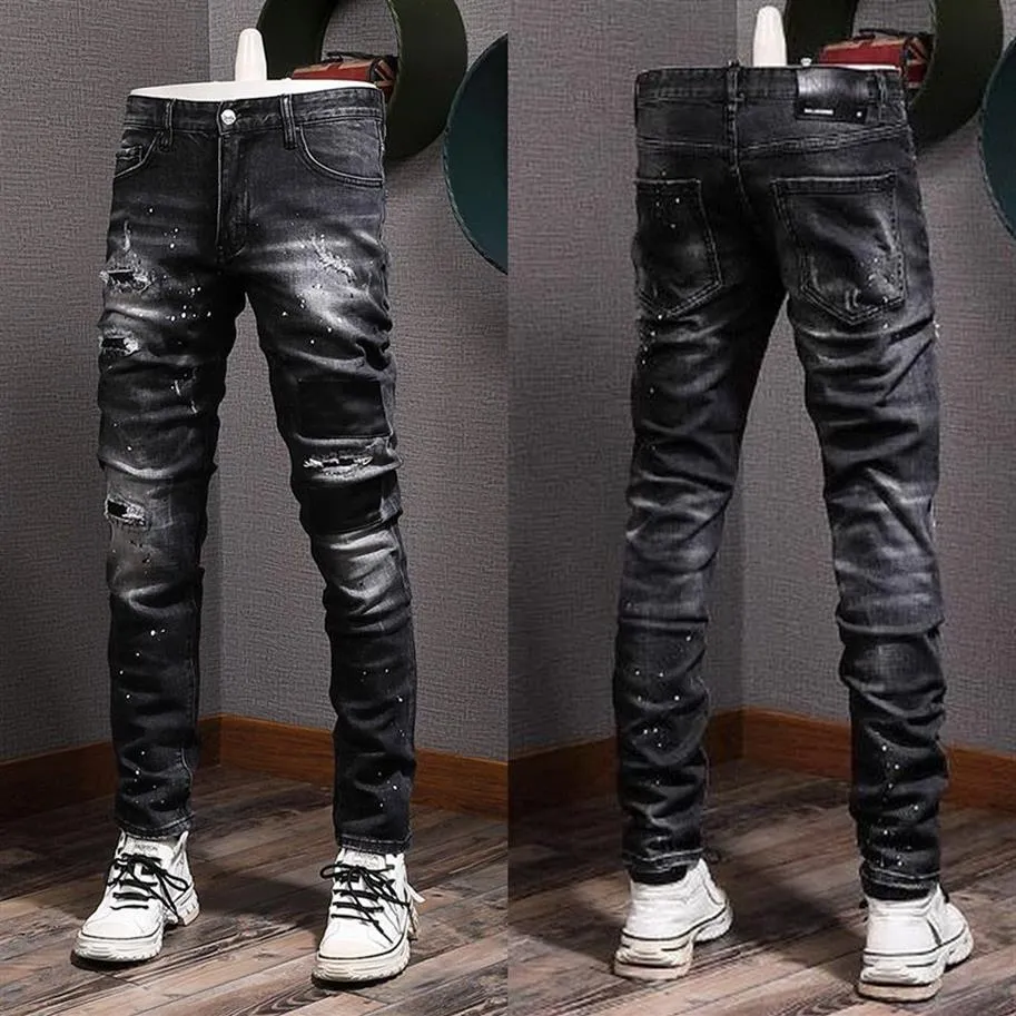 Mężczyźni Kowbojki Us Euro Accent uszkodzone dżinsy Skater Fit RIP Denim2769